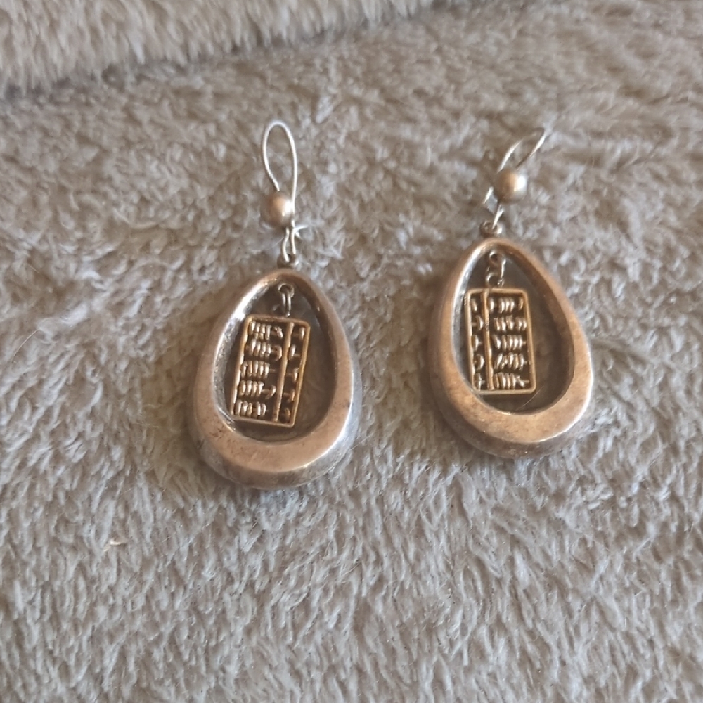 Vtg Sterling Silver Abacus Dangle Earrings